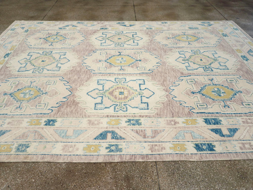 Contemporary Turkish Oushak Room Size Carpet, No.30982 - Staging