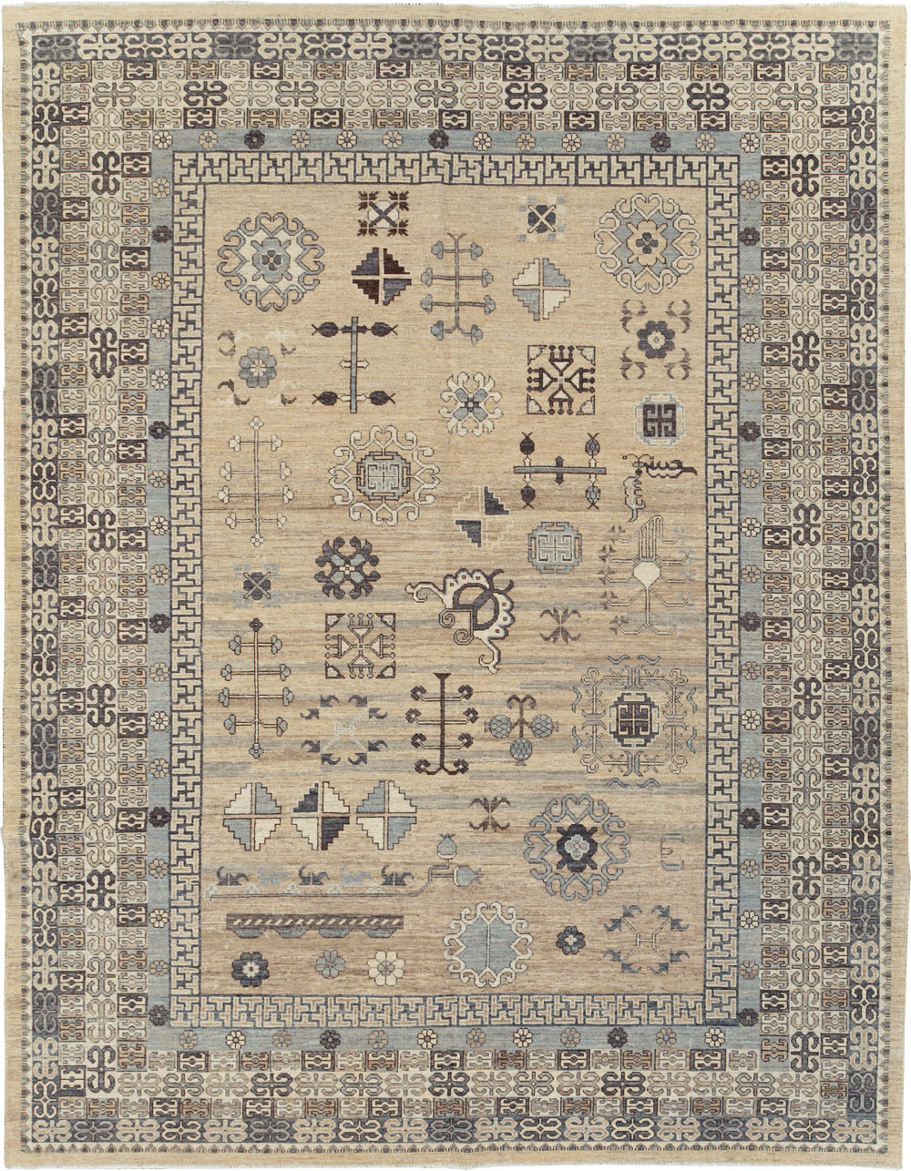Contemporary East Turkestan Khotan Room Size Carpet, No.30997 - Staging