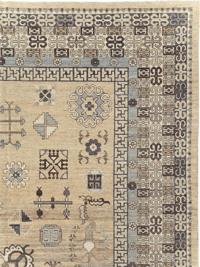 Contemporary East Turkestan Khotan Room Size Carpet, No.30997 - Staging