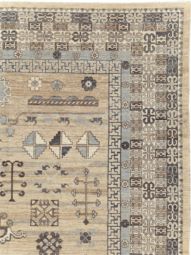 Contemporary East Turkestan Khotan Room Size Carpet, No.30997 - Staging