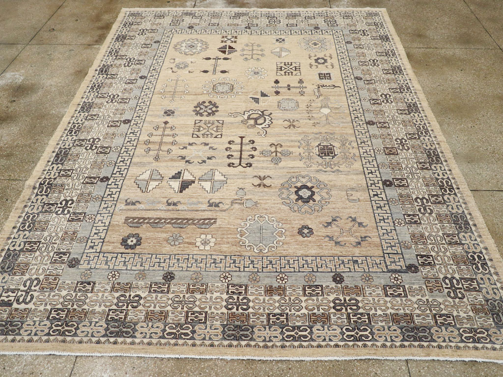 Contemporary East Turkestan Khotan Room Size Carpet, No.30997 - Staging