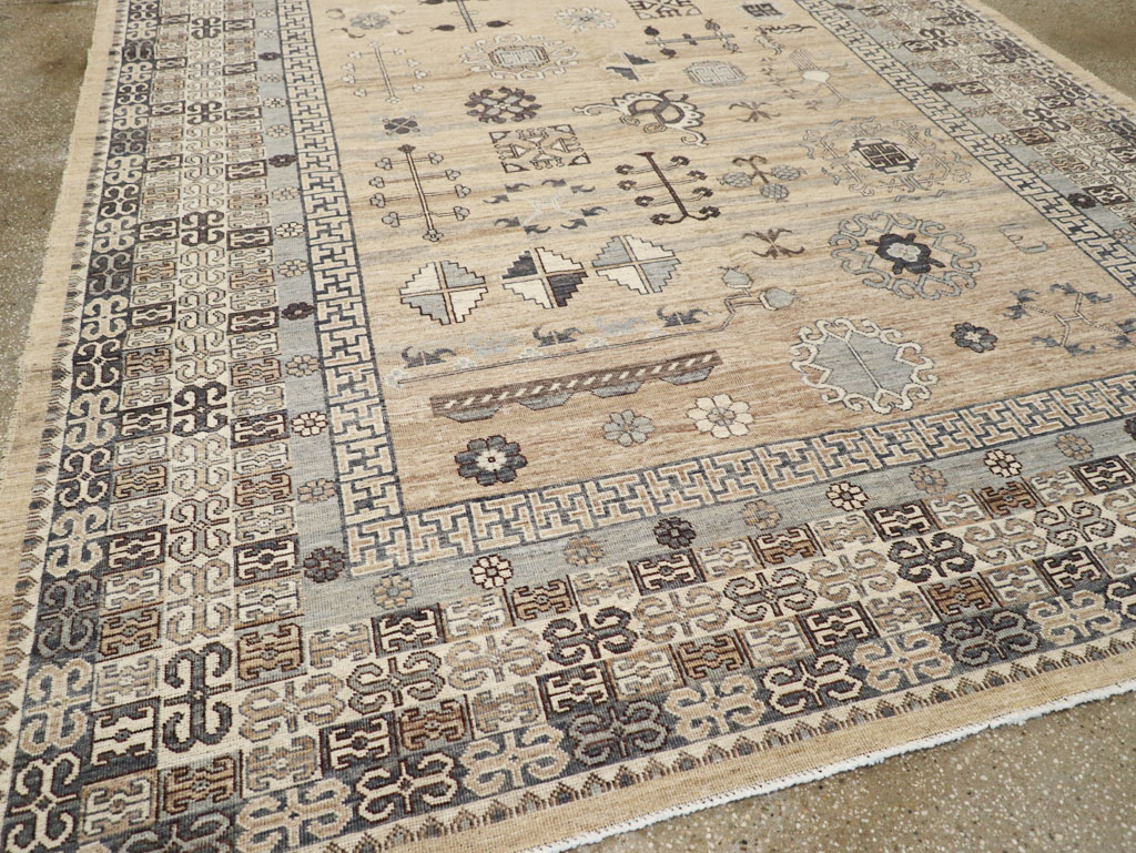 Contemporary East Turkestan Khotan Room Size Carpet, No.30997 - Staging