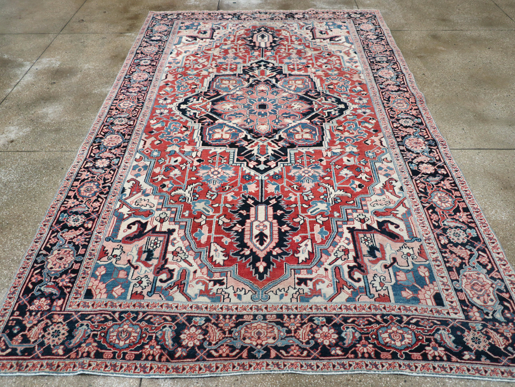 Antique Persian Heriz Room Size Carpet, No.30998 - Staging