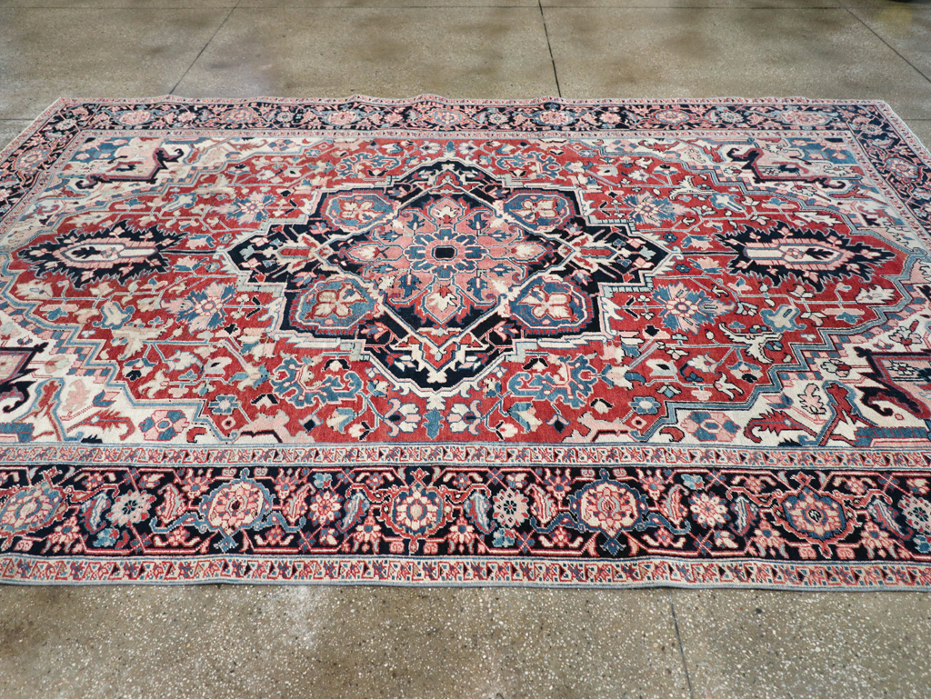 Antique Persian Heriz Room Size Carpet, No.30998 - Staging