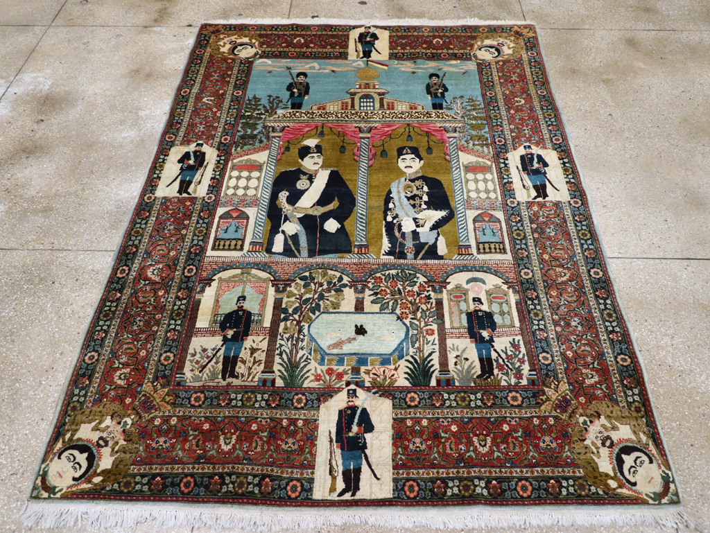 Antique Persian Pictorial Tabriz Rug, No.31017 - Staging