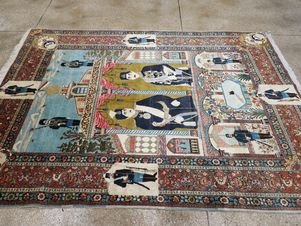 Antique Persian Pictorial Tabriz Rug, No.31017 - Staging