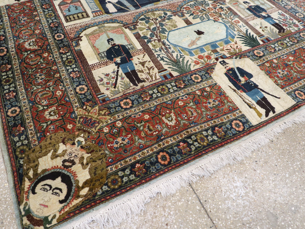 Antique Persian Pictorial Tabriz Rug, No.31017 - Staging