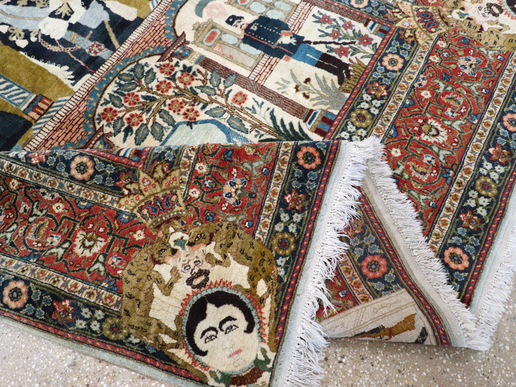 Antique Persian Pictorial Tabriz Rug, No.31017 - Staging