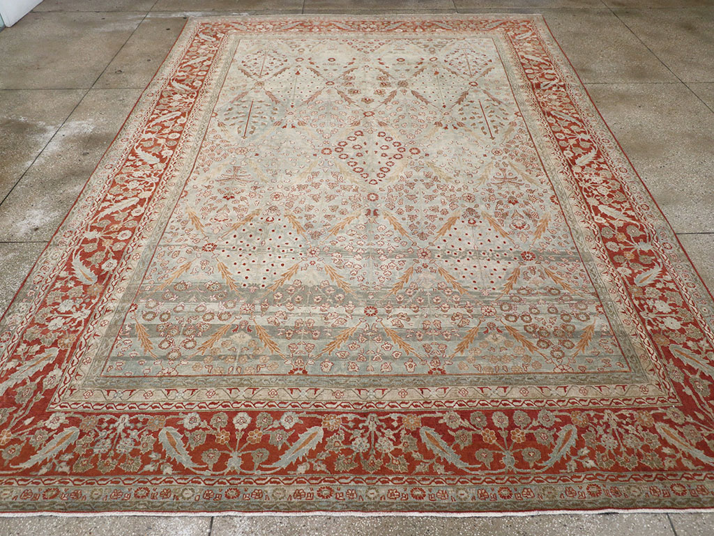 Antique Persian Tabriz Room Size Carpet, No.31063 - Staging