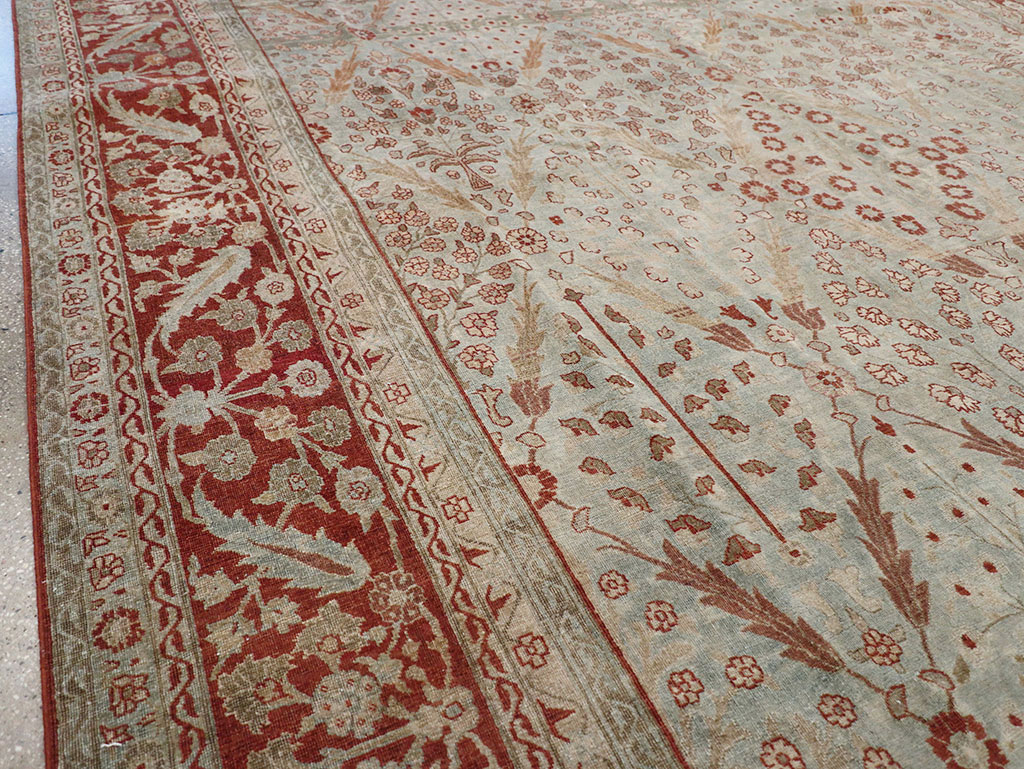 Antique Persian Tabriz Room Size Carpet, No.31063 - Staging