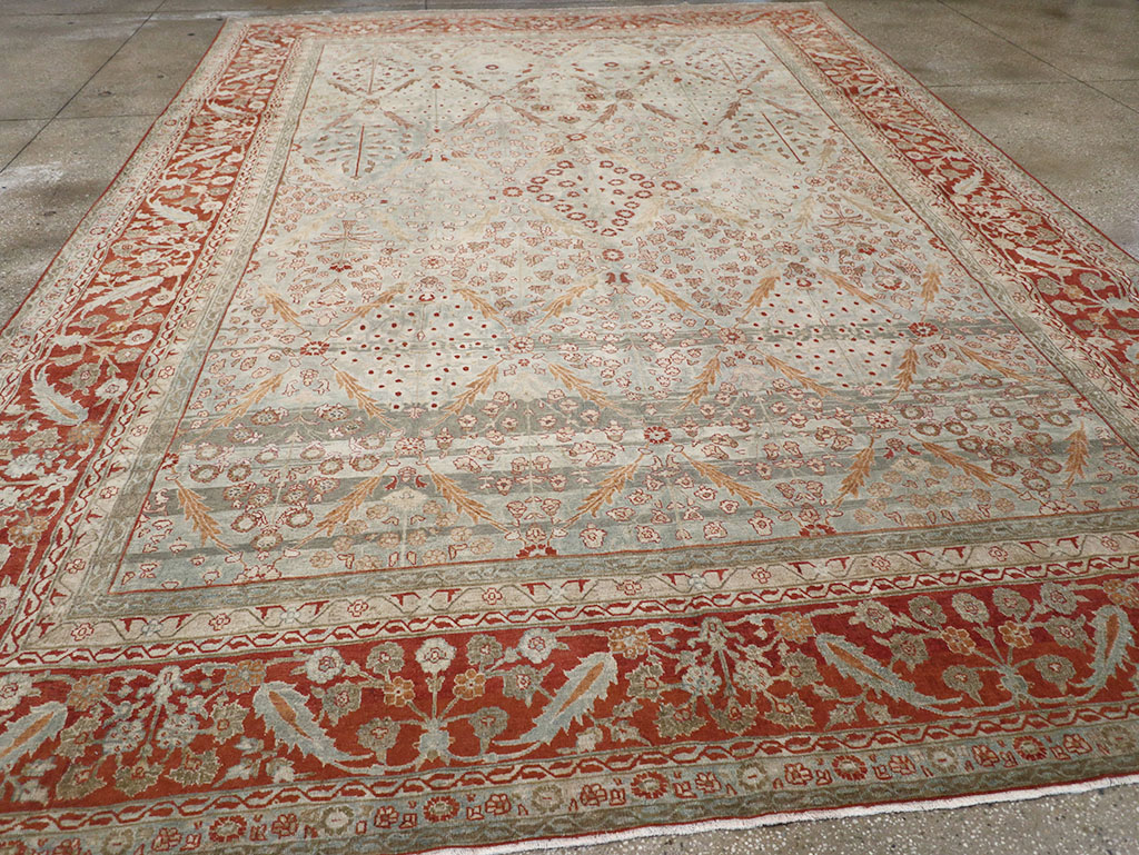 Antique Persian Tabriz Room Size Carpet, No.31063 - Staging
