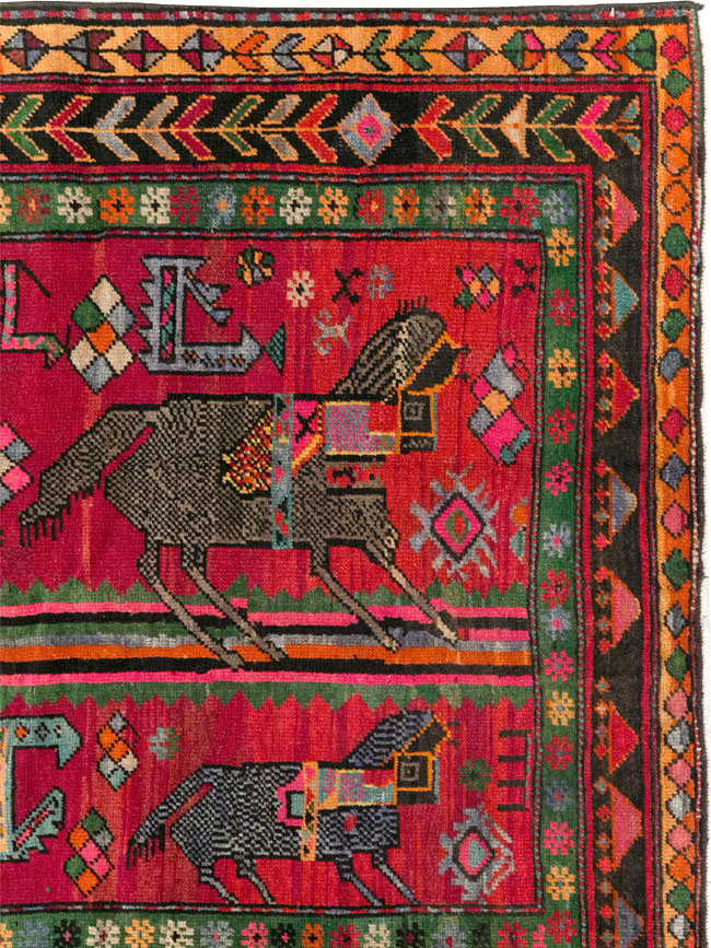 Vintage Caucasian Karabagh Pictorial Rug, No.31068 - Staging