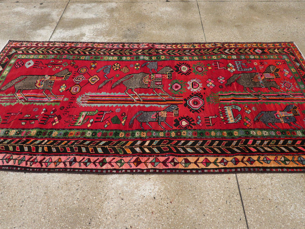 Vintage Caucasian Karabagh Pictorial Rug, No.31068 - Staging