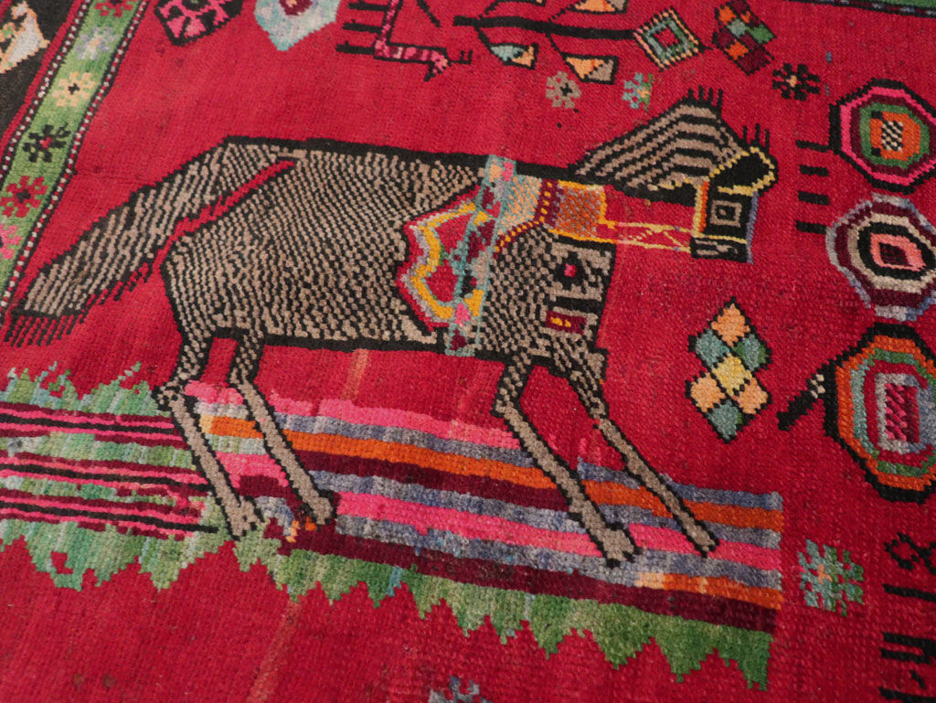 Vintage Caucasian Karabagh Pictorial Rug, No.31068 - Staging