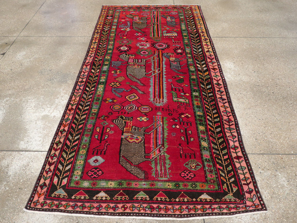 Vintage Caucasian Karabagh Pictorial Rug, No.31068 - Staging