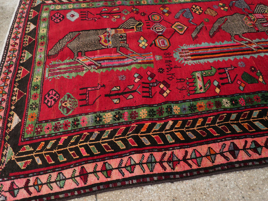 Vintage Caucasian Karabagh Pictorial Rug, No.31068 - Staging