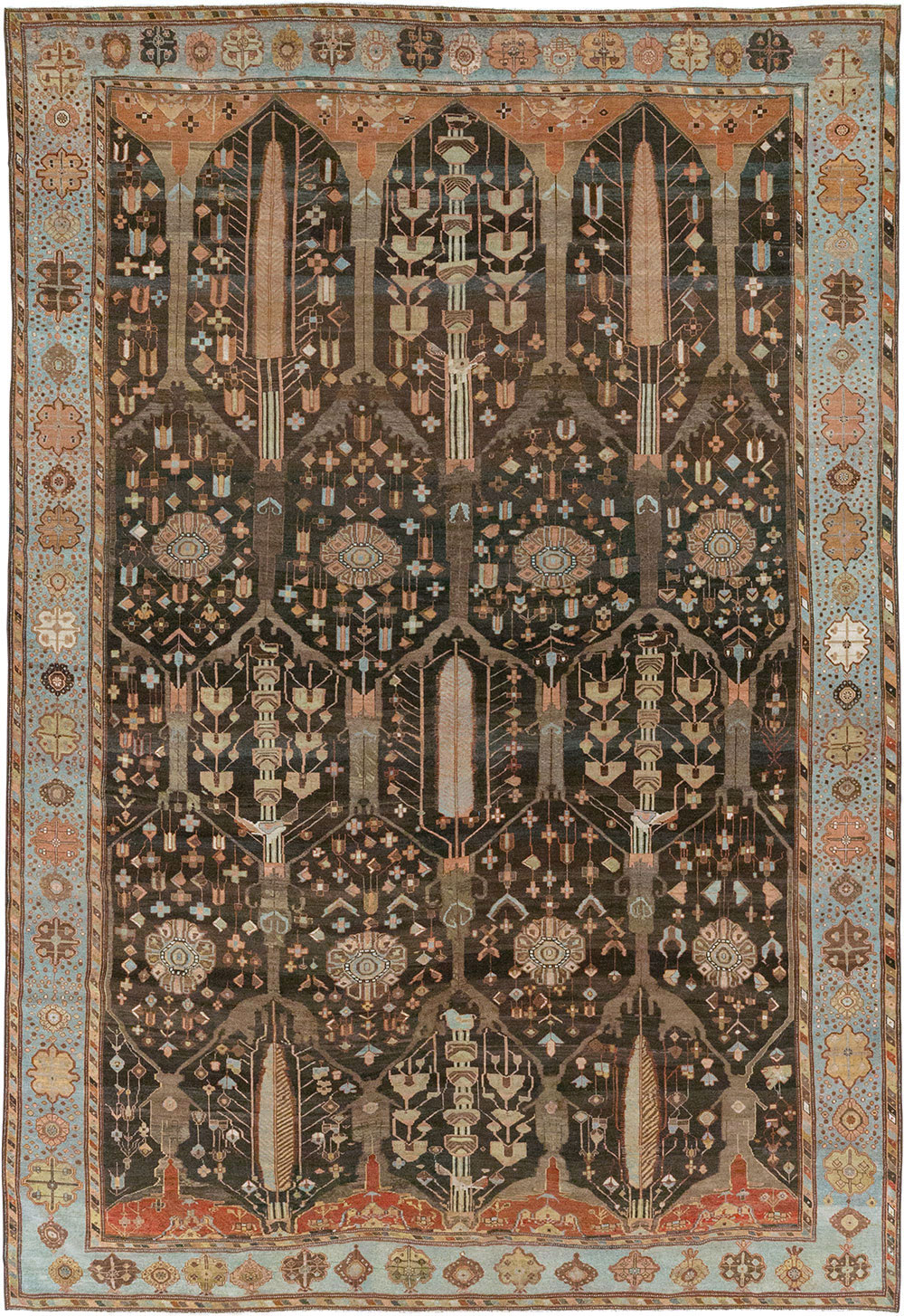 Antique Persian Bakhtiari Large Room Size Carpet, No.31078 - Staging