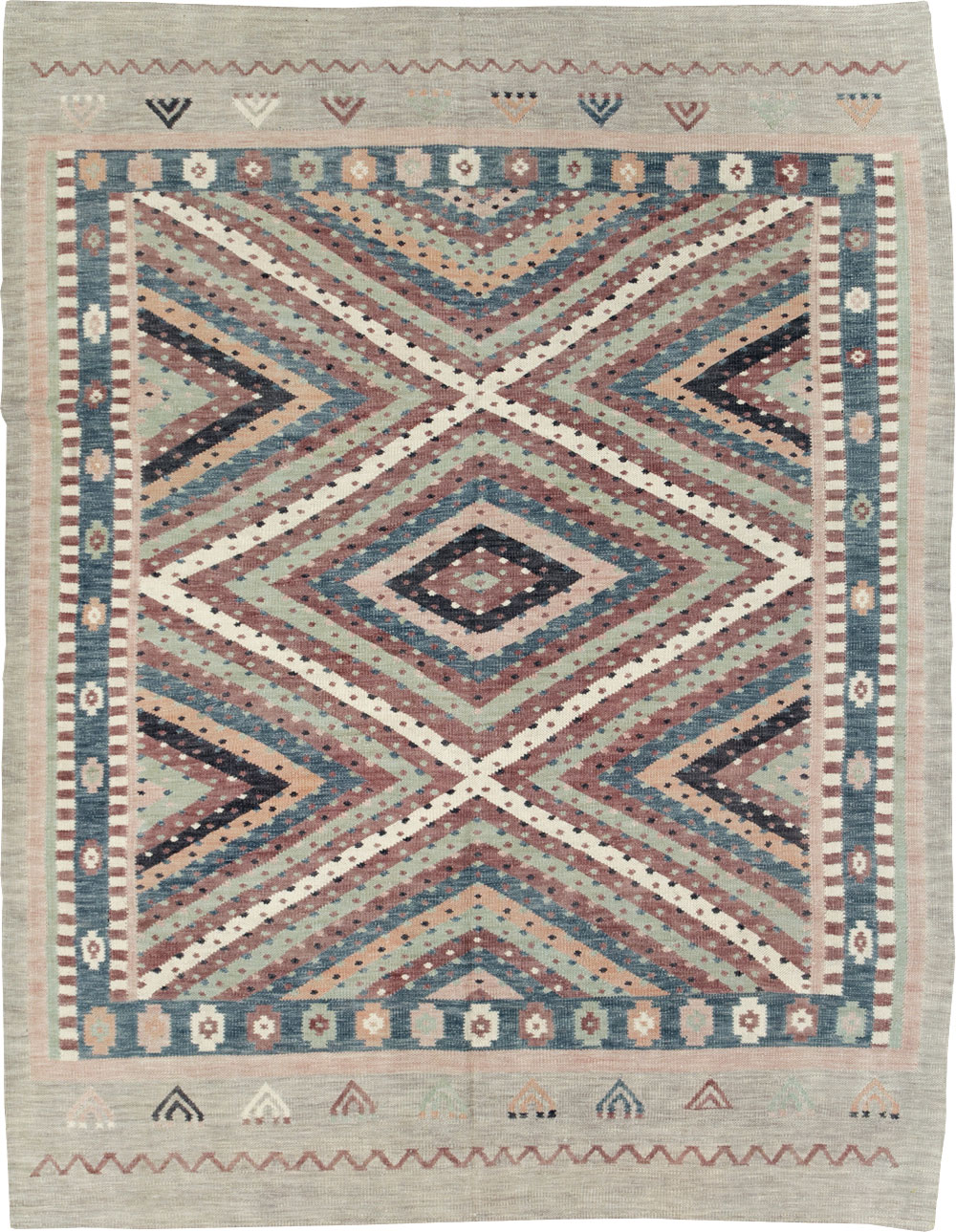 Modern Turkish Flatweave Kilim Room Size Carpet, No.31080 - Staging