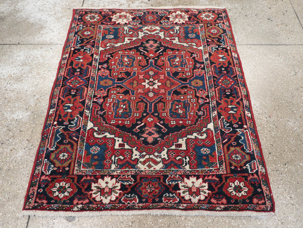 Antique Persian Heriz Throw Rug, No.31124 - Staging