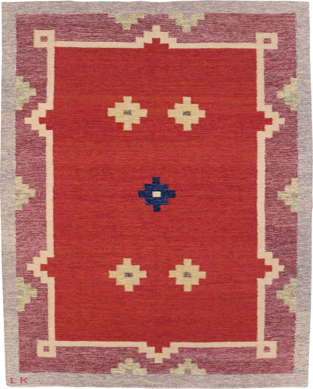 Vintage Swedish Flatweave Kilim Room Size Carpet, No.31149 - Staging