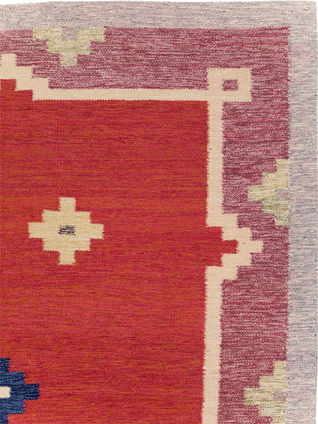 Vintage Swedish Flatweave Kilim Room Size Carpet, No.31149 - Staging