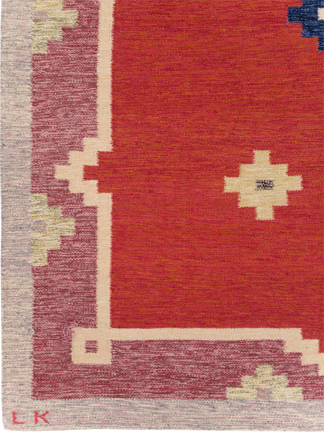 Vintage Swedish Flatweave Kilim Room Size Carpet, No.31149 - Staging