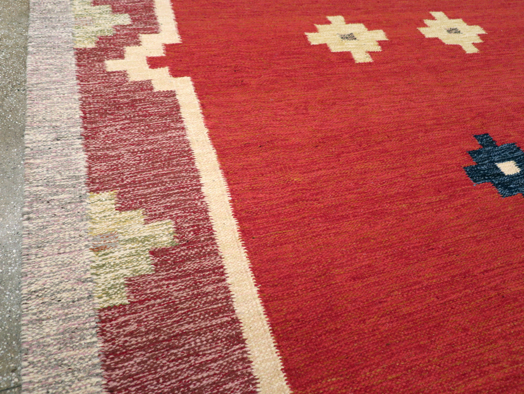 Vintage Swedish Flatweave Kilim Room Size Carpet, No.31149 - Staging