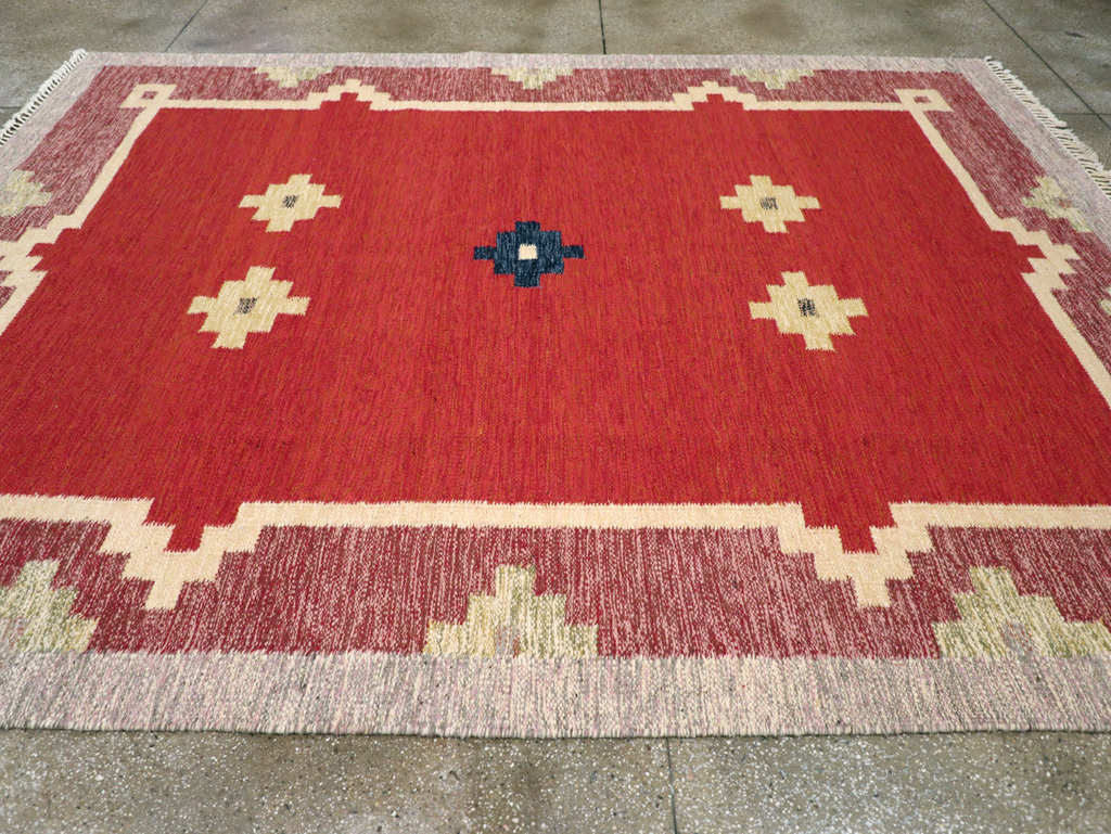 Vintage Swedish Flatweave Kilim Room Size Carpet, No.31149 - Staging
