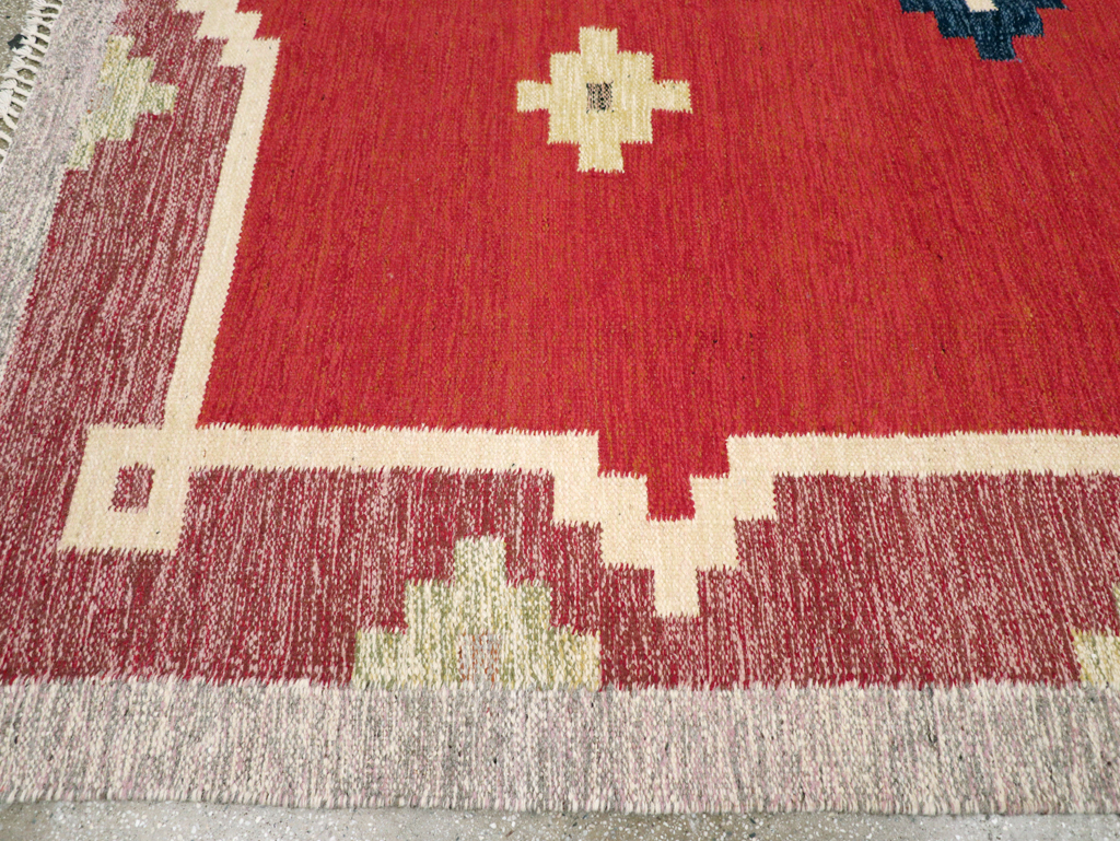 Vintage Swedish Flatweave Kilim Room Size Carpet, No.31149 - Staging