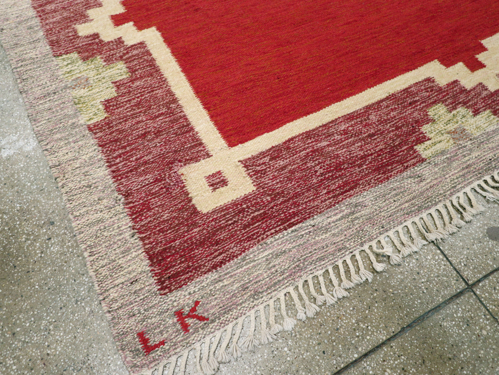 Vintage Swedish Flatweave Kilim Room Size Carpet, No.31149 - Staging