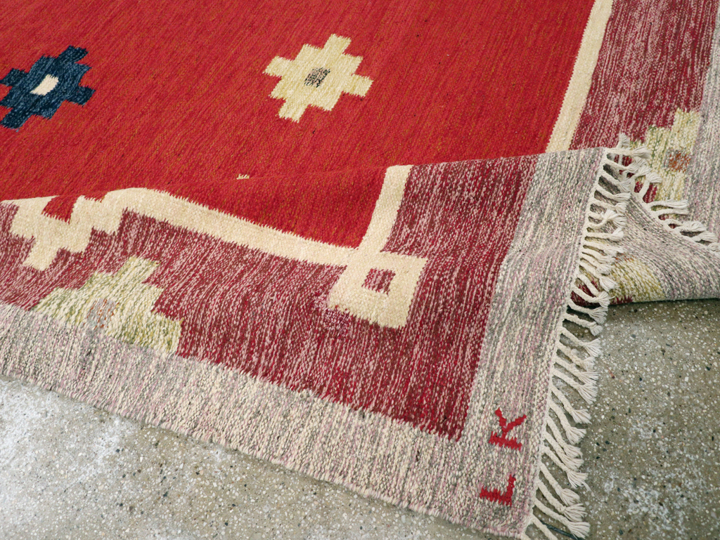 Vintage Swedish Flatweave Kilim Room Size Carpet, No.31149 - Staging