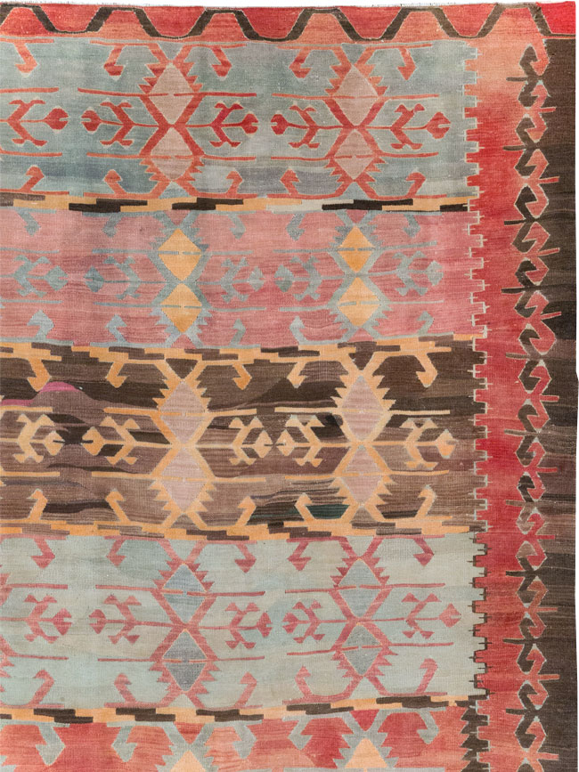 Vintage Turkish Flatweave Kilim Room Size Carpet, No.31152 - Staging
