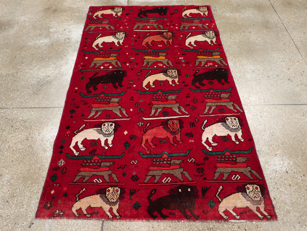 Vintage Persian Pictorial Shiraz Rug, No.31155 - Staging