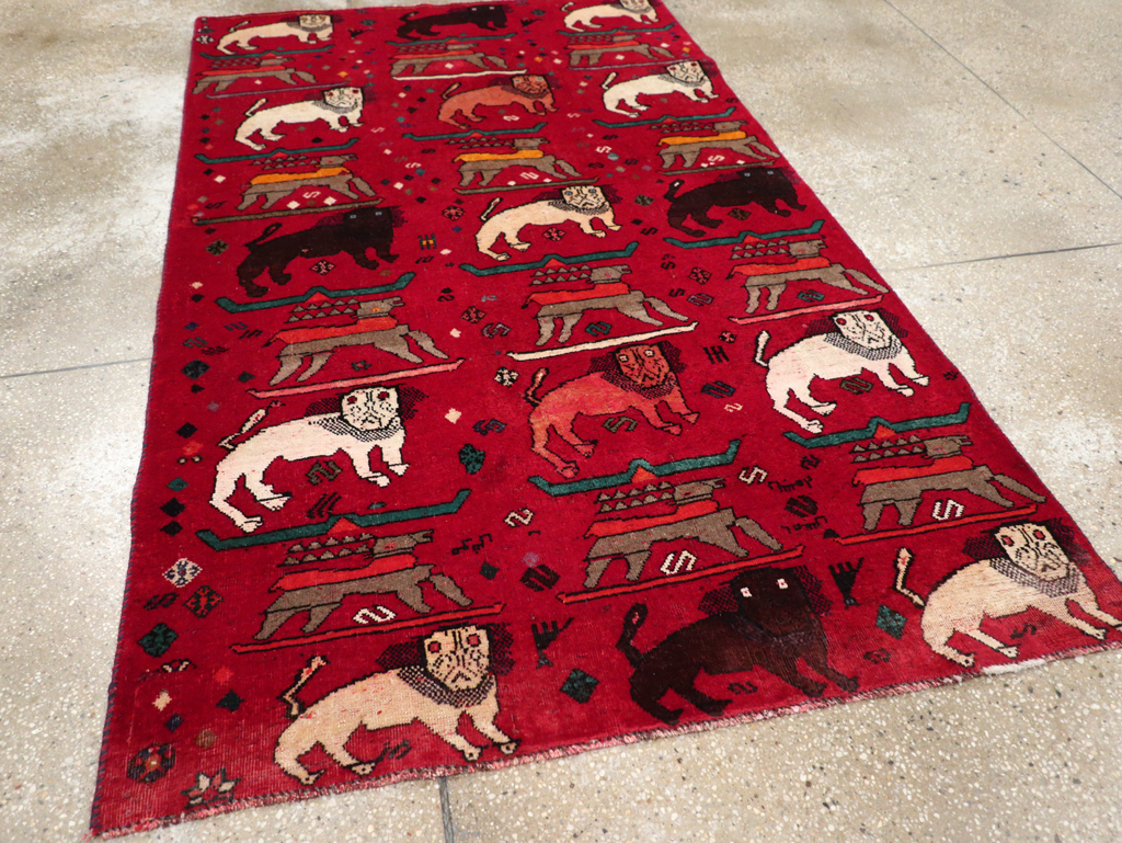 Vintage Persian Pictorial Shiraz Rug, No.31155 - Staging