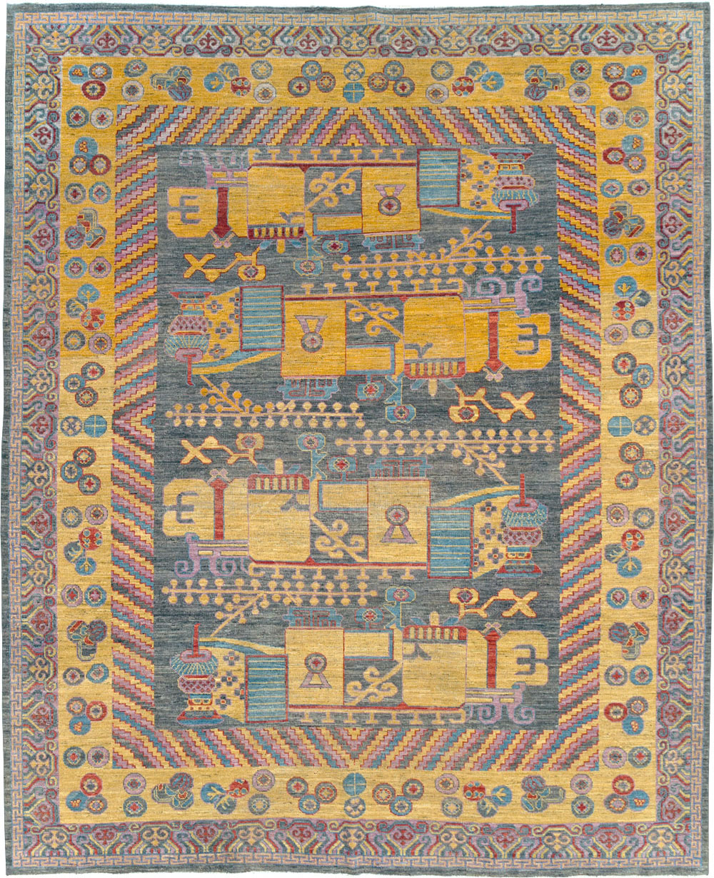 Contemporary East Turkestan Khotan Room Size Carpet, No.31158 - Staging
