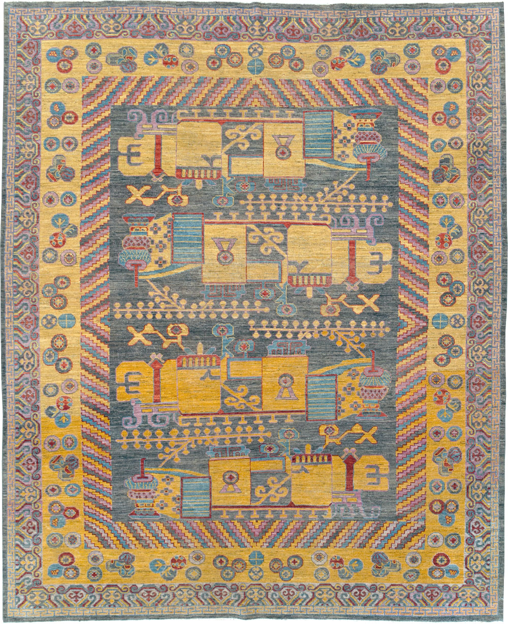 Contemporary East Turkestan Khotan Room Size Carpet, No.31158 - Staging