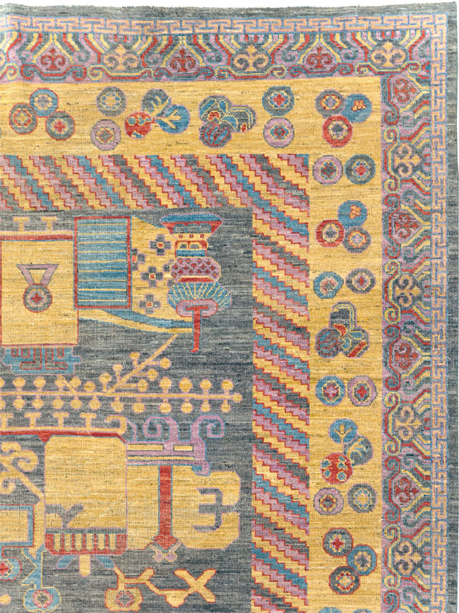 Contemporary East Turkestan Khotan Room Size Carpet, No.31158 - Staging