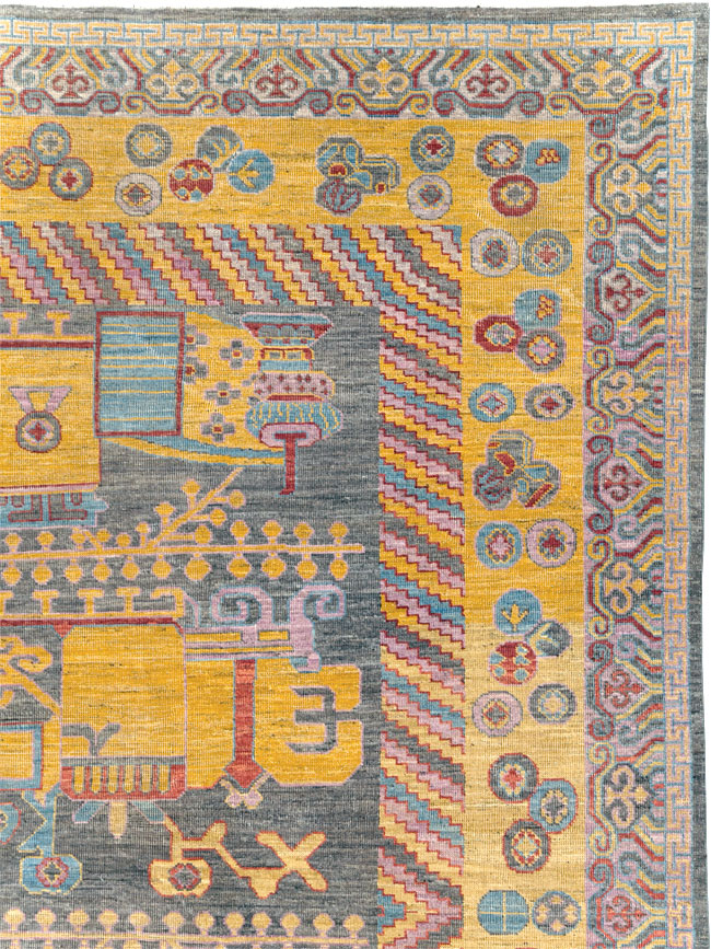 Contemporary East Turkestan Khotan Room Size Carpet, No.31158 - Staging