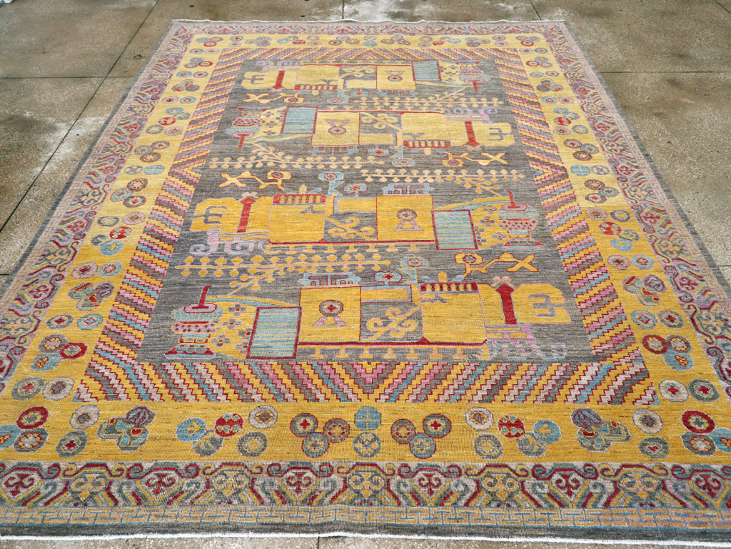 Contemporary East Turkestan Khotan Room Size Carpet, No.31158 - Staging