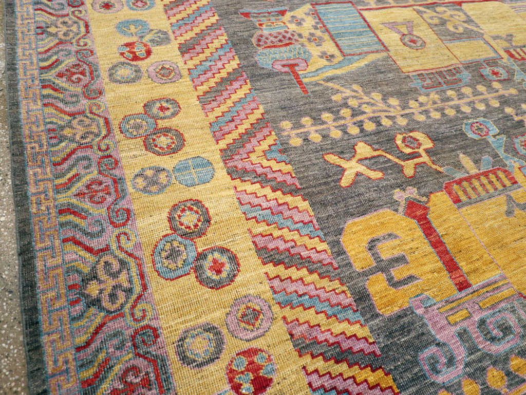 Contemporary East Turkestan Khotan Room Size Carpet, No.31158 - Staging