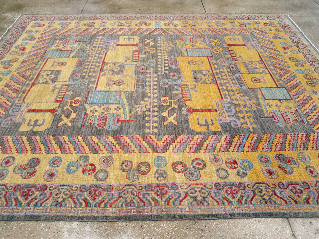 Contemporary East Turkestan Khotan Room Size Carpet, No.31158 - Staging