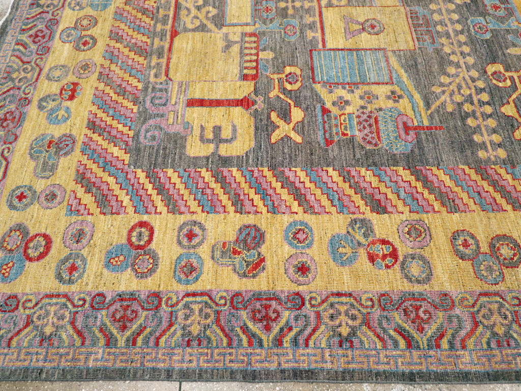 Contemporary East Turkestan Khotan Room Size Carpet, No.31158 - Staging
