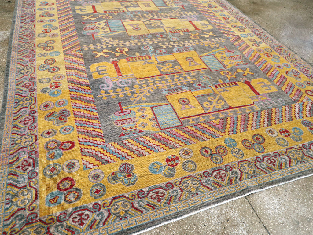 Contemporary East Turkestan Khotan Room Size Carpet, No.31158 - Staging