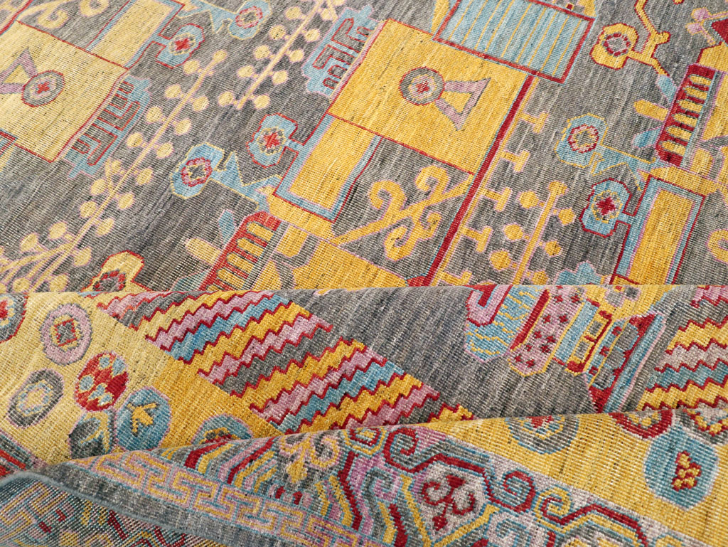 Contemporary East Turkestan Khotan Room Size Carpet, No.31158 - Staging