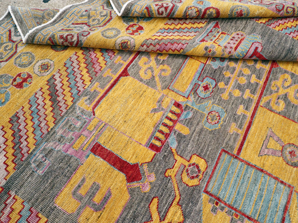 Contemporary East Turkestan Khotan Room Size Carpet, No.31158 - Staging