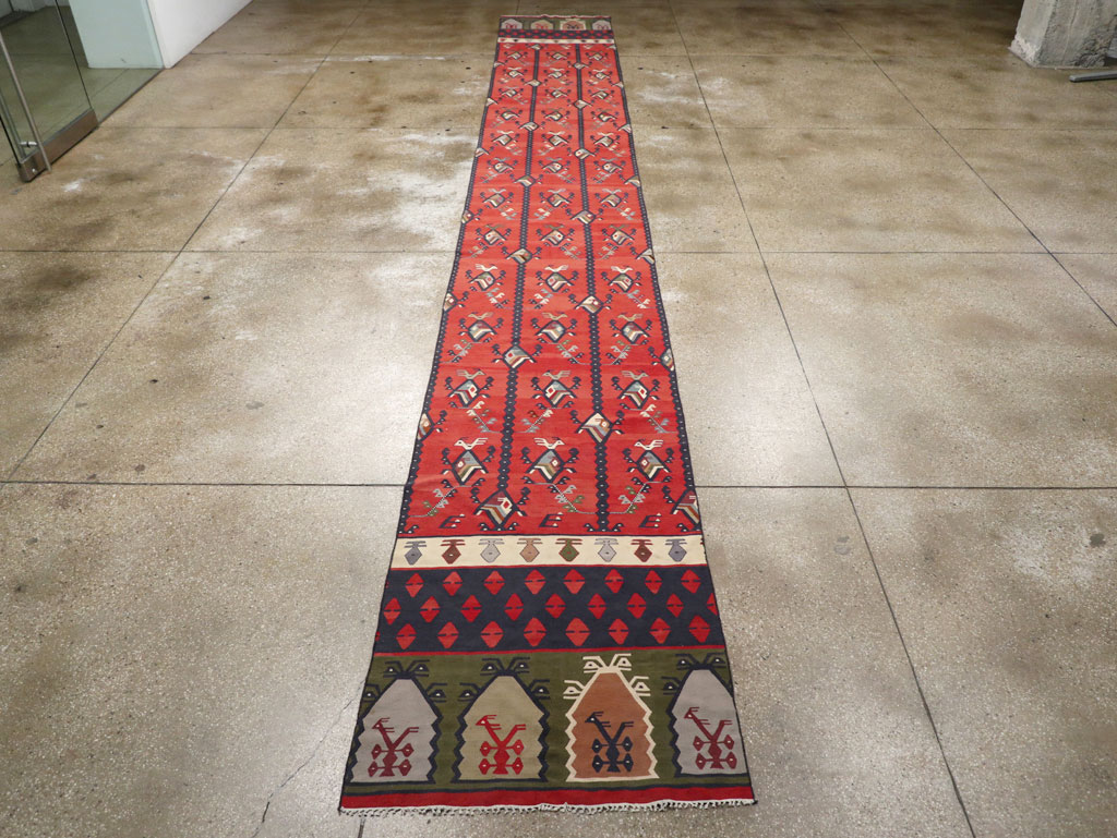 Vintage Turkish Sarkoy Kilim Long Runner, No.31169 - Staging