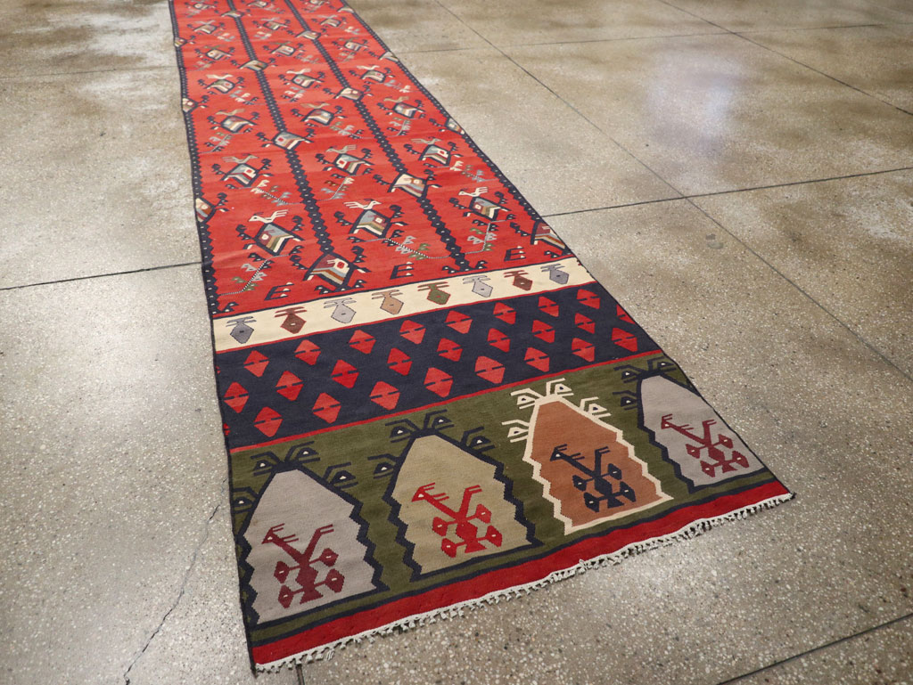 Vintage Turkish Sarkoy Kilim Long Runner, No.31169 - Staging