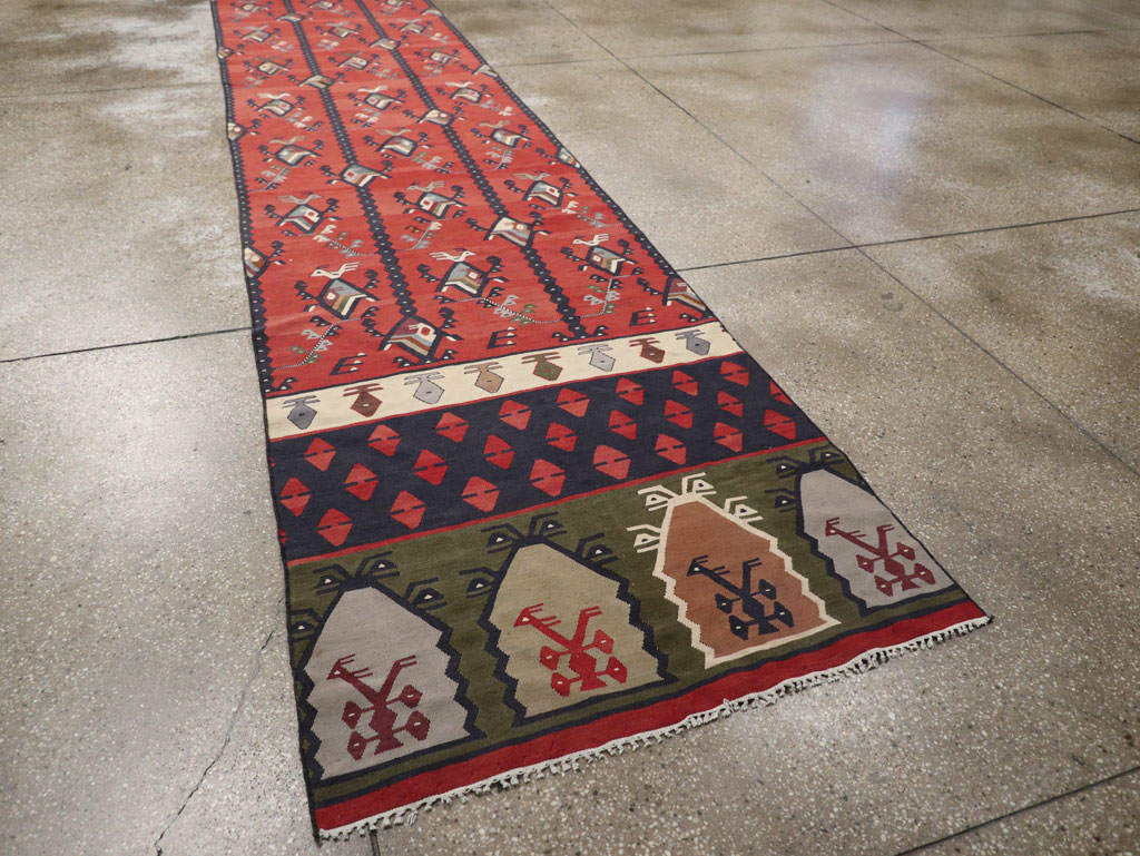 Vintage Turkish Sarkoy Kilim Long Runner, No.31169 - Staging