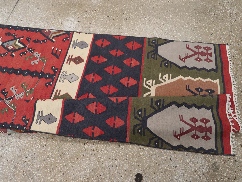 Vintage Turkish Sarkoy Kilim Long Runner, No.31169 - Staging