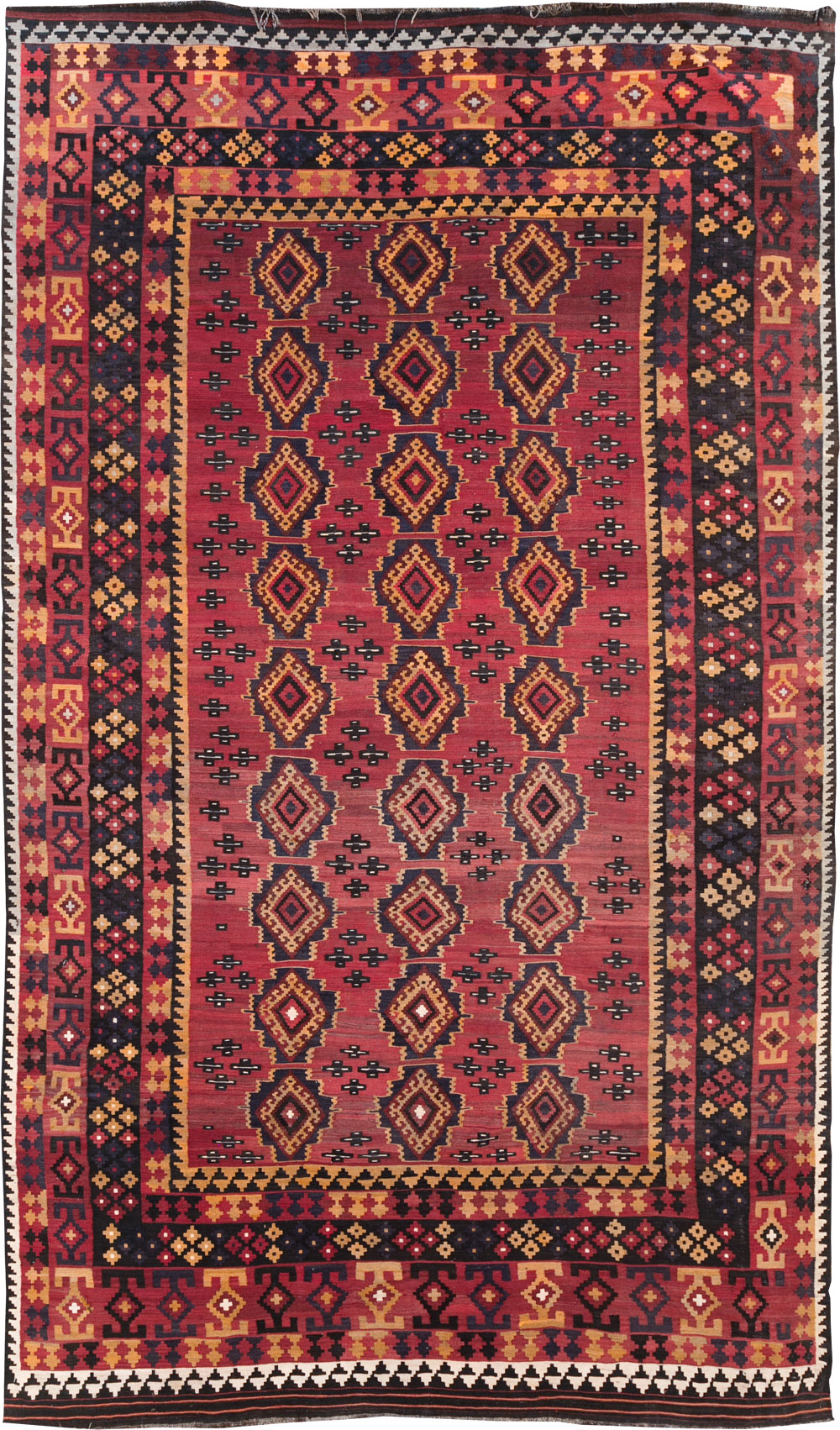 Vintage Afghan Flatweave Kilim Large Room Size Carpet, No.31179 - Staging